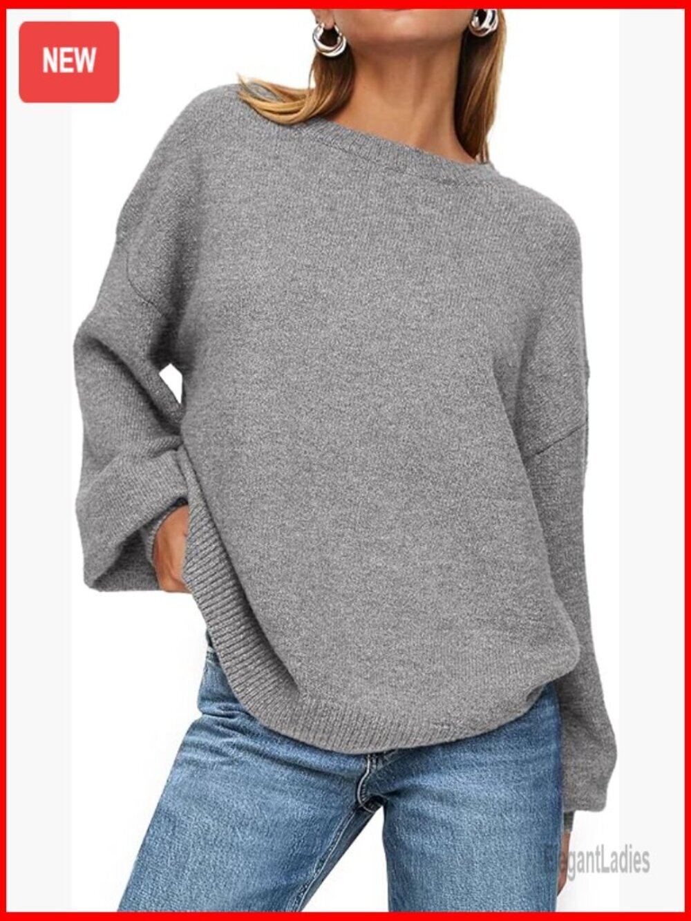Oversized Ribbed Knit Pullover Sweater Long Sleeve Crew Neck Loose Fit